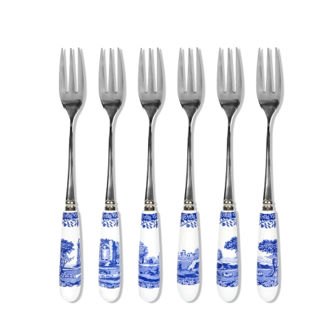 Setti 6 jälkiruokahaarukkaa teräskeramiikkaa englantilaista tyyliä Blue Italian Tarjous