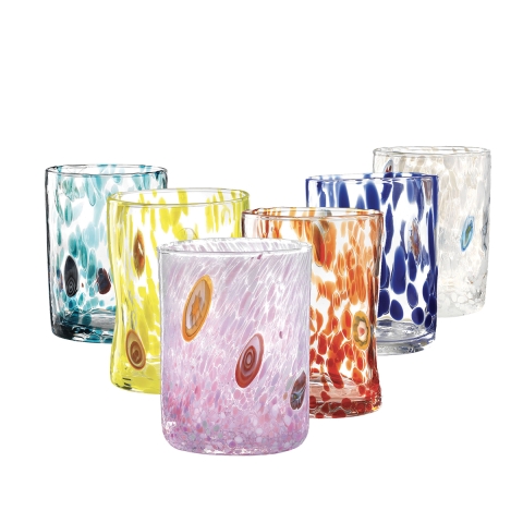 Värikkäät eriväriset lasiset vesilasit 6 kpl 10cm Murrine Tarjous