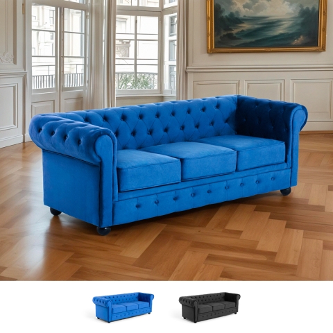 Samettinen 3-istuttava Chesterfield-sohva klassinen vintage-tyyli Norwich Tarjous