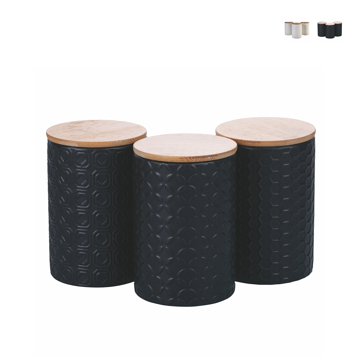Setti: 3 keittiöpurkkia keramiikasta, kansi Shade of Shape Geometrie Varasto