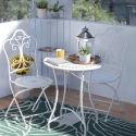 Provence Breakfast valkoinen ulkoterassi pöytä ja 2 tuolia setti，rauta Tarjous