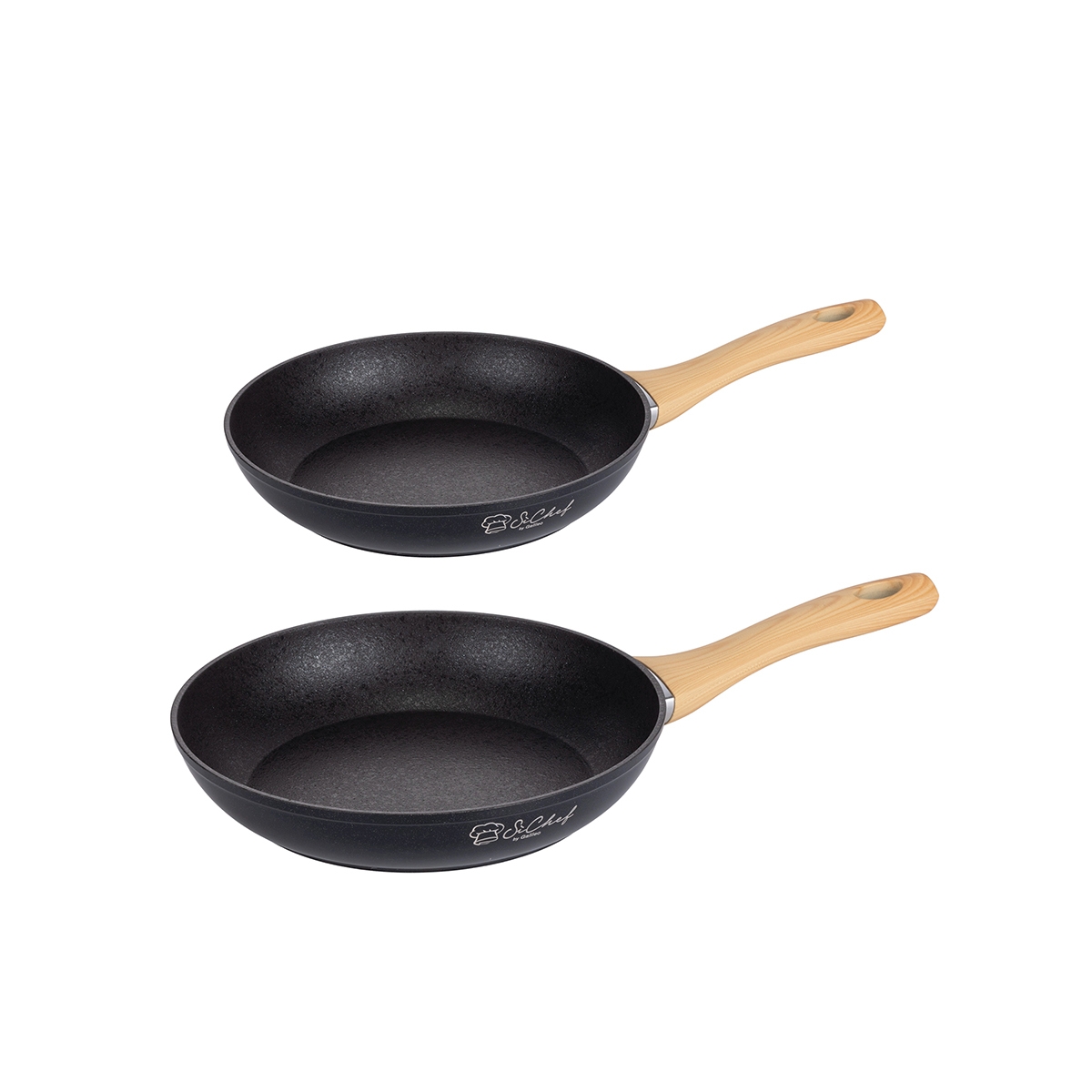 Kahden mustan, tarttumattoman alumiinipaistinpannun setti, jossa puukahva Fuji Tarjous Kahden mustan, tarttumattoman alumiinipaistinpannun setti, jossa puukahva Fuji Tarjous