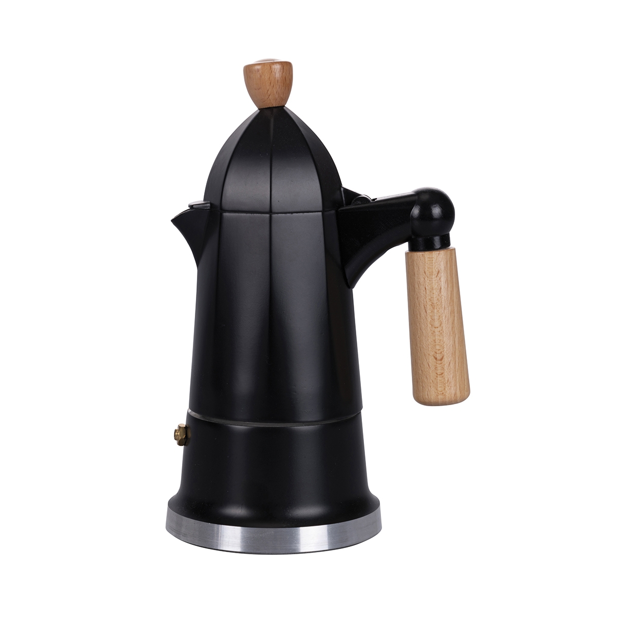 Moka-kahvinkeitin, 6 kupillista, musta alumiinia, puisella kahvalla Industry Tarjous Moka-kahvinkeitin, 6 kupillista, musta alumiinia, puisella kahvalla Industry Tarjous