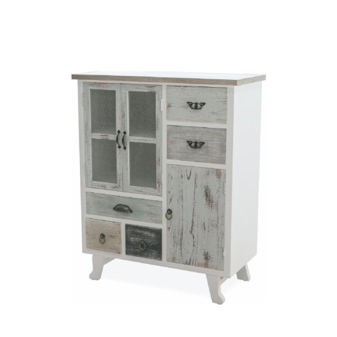 Shabby chic -tyylinen puinen lipasto, 5 vetolaatikkoa, 3 ovea Decapé Tarjous