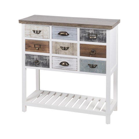 Shabby chic -tyylinen puinen konsoli 9 laatikolla 80x32,5x82 cm Sardinia Tarjous