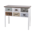 Shabby chic -tyylinen puinen eteiskonsoli, 6 laatikkoa, Sardinia Tarjous