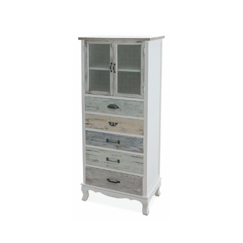 Shabby chic -vitriinikaappi, 2 lasiovea, 5 laatikkoa, Valencia Tarjous