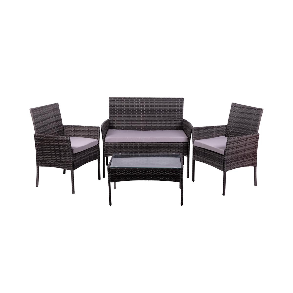 Rodi puutarhakalustesetti, rattan: sohva, 2 nojatuolia, pöytä lasikannella Tarjous Rodi puutarhakalustesetti, rattan: sohva, 2 nojatuolia, pöytä lasikannella Tarjous
