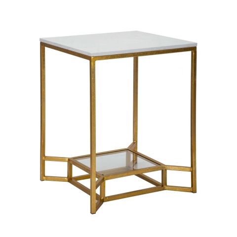 Kultainen metallinen marmoripintainen sohvapöytä 47x47x60 Double Marble Tarjous