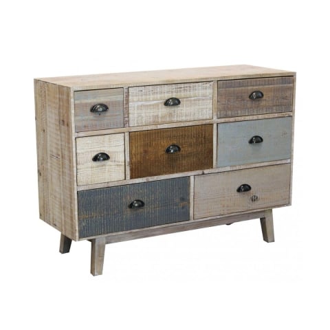 Värikäs puinen lipasto, 8 laatikkoa, shabby chic Donald Tarjous