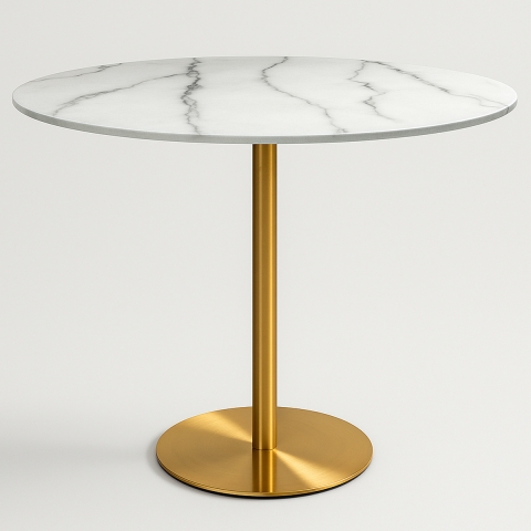 Pyöreä Goblet ruokapöytä Monika+, 120 cm, marmorikuviointi, kulta Tarjous