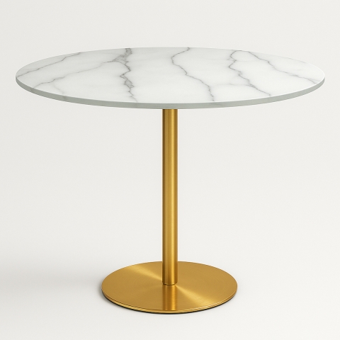 Pyöreä Goblet ruokapöytä Monika, 80 cm, marmorikuviointi, kulta Tarjous