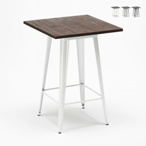 Pöytä korkea Tolix baarijakkaroille teollinen metalli teräs ja puu 60x60 Welded Tarjous