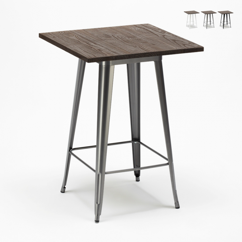 pöytä korkea Lix baarijakkaroille teollinen metalli teräs ja puu 60x60 welded Luettelo