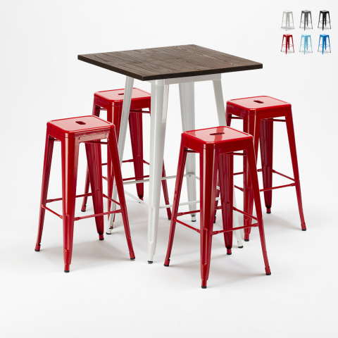 Lix industrial -tyylinen pöytäryhmä, korkea pöytä ja 4 metallista baarijakkaraa harlem baarit ja kahvilat Tarjous