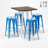 Lix industrial -tyylinen pöytäryhmä, korkea pöytä ja 4 metallista baarijakkaraa harlem baarit ja kahvilat Ominaisuudet