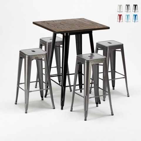 mallisto korkea pöytä ja 4 metallijakkara tyyli teollinen little italy Tarjous