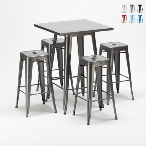 mallisto korkea pöytä ja 4 jakkaraa metallista muotoiluLix teollinen gowanus Tarjous