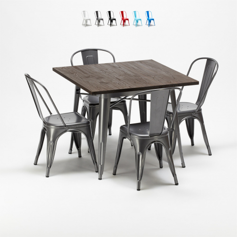 mallisto pöytä neliskulmainen ja tuolit metallista muotoilu Lix teollinen jamaica Tarjous