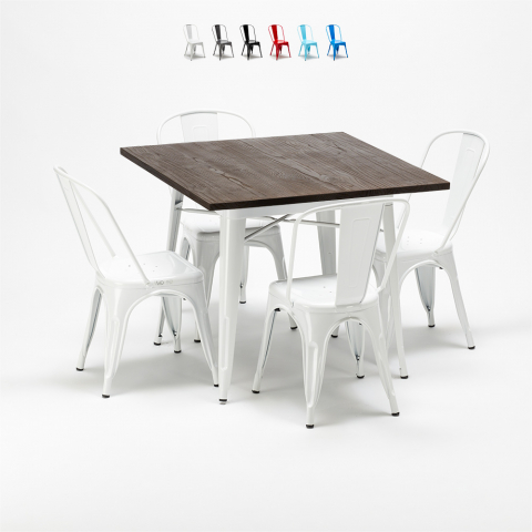 mallisto neliskulmainen pöytä ja tuolit metallista puusta tyyli Lix teollinen midtown Tarjous