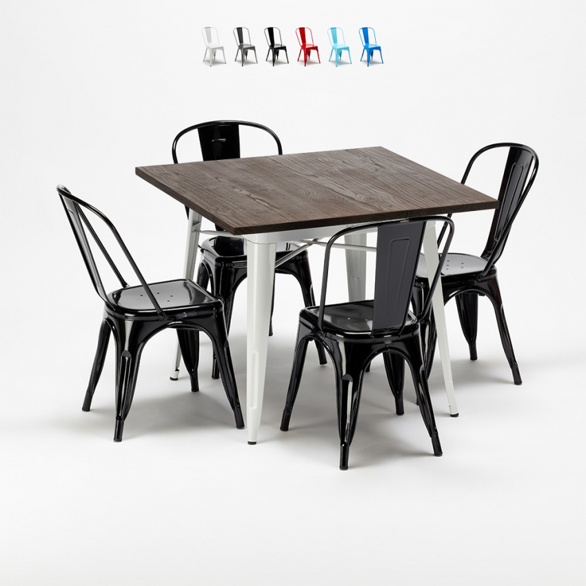 mallisto neliskulmainen pöytä ja tuolit metallista puusta tyyli Lix teollinen midtown Hinta