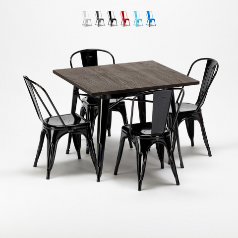 mallisto pöytä neliskulmainen puusta ja tuolit metallista tyyli Lix teollinen west village Tarjous