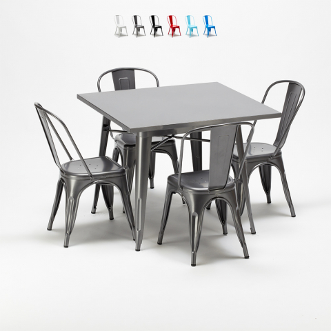 neliskulmainen pöytä ja tuolit metallista tyyli Lix teollinen mallisto flushing Tarjous