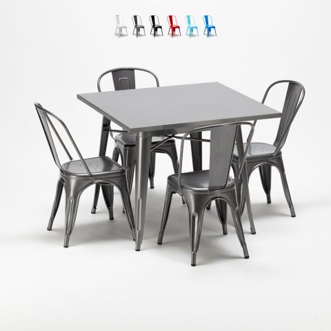 neliskulmainen pöytä ja tuolit metallista tyyli teollinen mallisto flushing Tarjous