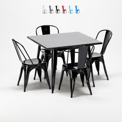 pöytä nelsikulmainen ja metallituolit tyyli Lix teollinen mallisto soho Tarjous