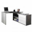 Työpöytä sivutasolla ja laatikostolla, valkoinen, betoniefekti 140x150cm Schema Tarjous