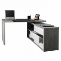 Työpöytä sivutasolla ja laatikostolla, valkoinen, betoniefekti 140x150cm Schema Alennusmyynnit