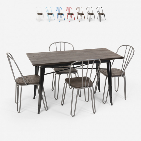Suorakulmainen pöytäpaketti 120 x 60, 4 tuolia, teräspuinen teollinen muotoilu Tolix Otis Tarjous
