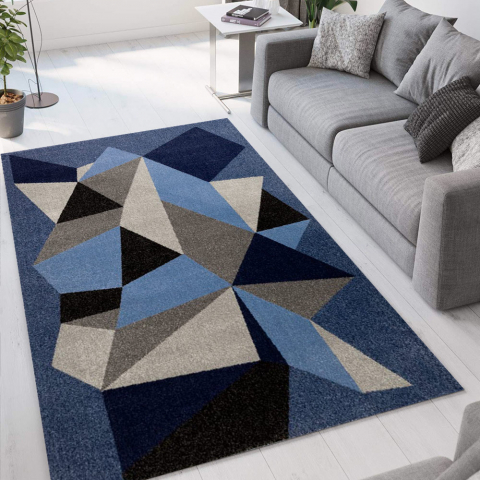 Matto olohuone design geometrinen moderni harmaa sininen Milano BLU016