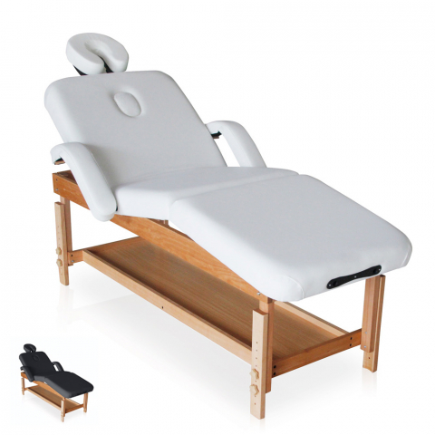 Puinen hierontapöytä, kallistettava selkänoja ja jalkatuki, 225 cm Massage-pro
