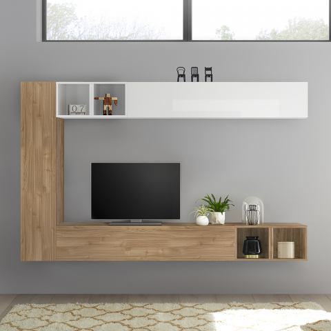 Hyllykkö design moderni olohuone TV-taso vaalea puu valkoinen Infinity 104