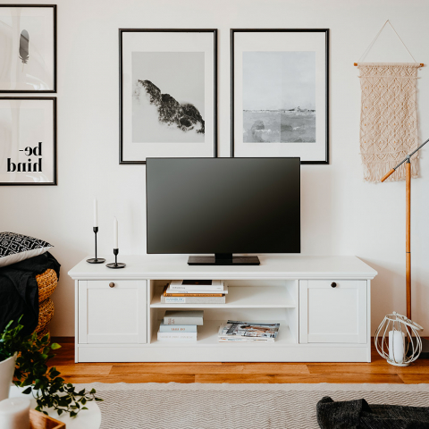 Huonekalu TV-taso matala design maalaismainen valkoinen 160cm Spinle
