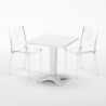 Pieni pöytä 70x70 cm neliön mallinen, 2 läpinäkyvää tuolia Caffè 