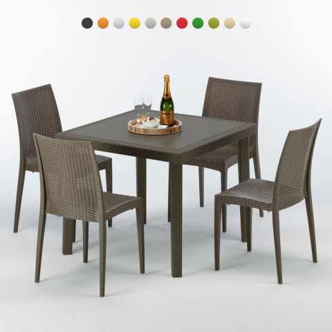 Neliön mallinen pöytä ruskea 90x90 cm 4 värillistä tuolia Brown Passion
