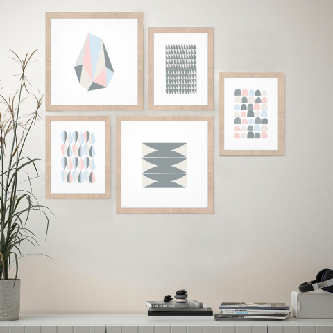 Viisi itämaalaistyylistä maalausta kehystetty kollaasijuliste Frame Origami