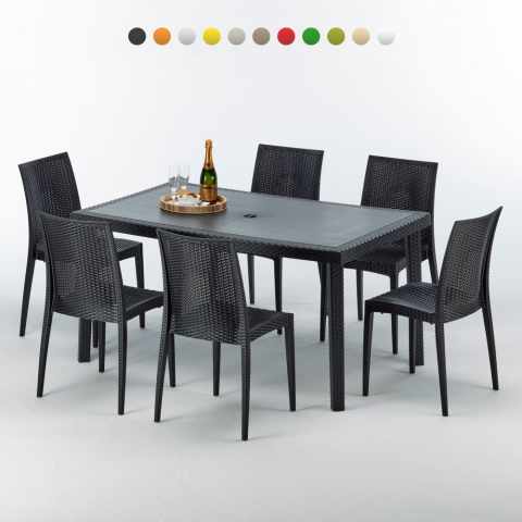 Pöytä musta suorakulmio 150x90 cm ja 6 värillistä tuolia Enjoy