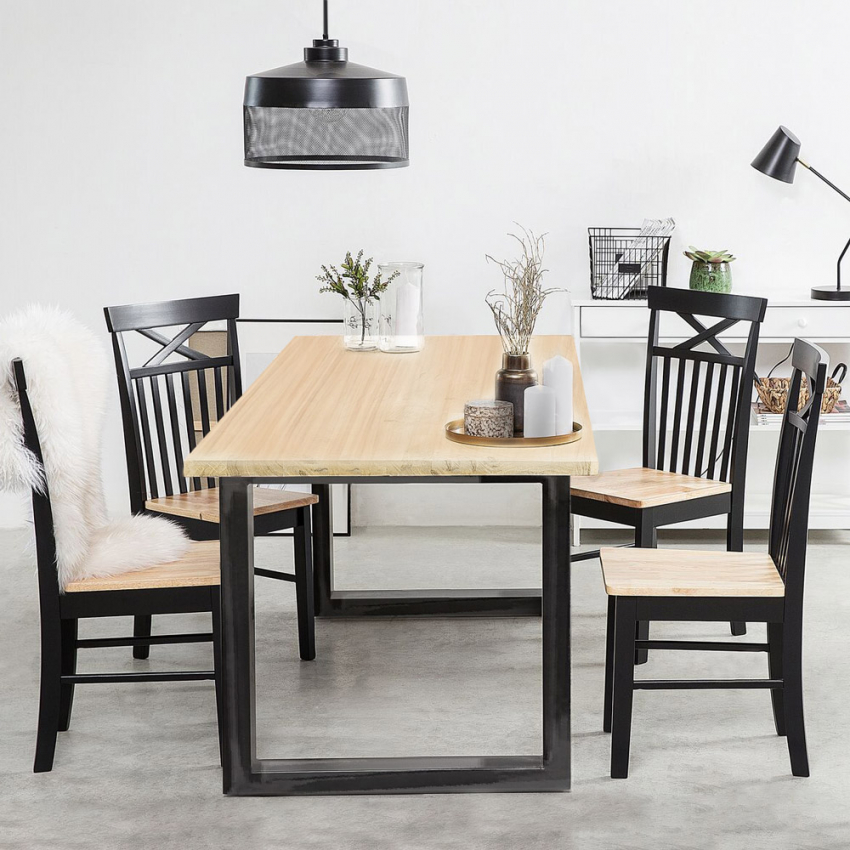 Ruokapöydän pöytä 160x80cm, puinen metalli, suorakaiteen muotoinen Rajasthan 160 Varasto