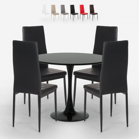 pöytäsetti design Tulipan pyöreä 80cm musta 4 tuolia moderni keinonahka  vogue black Tarjous