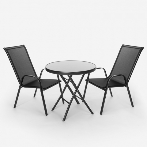 Puutarhasetti 2 tuolia moderni 1 pöytä pyöreä kokoontaitettava Kumis
