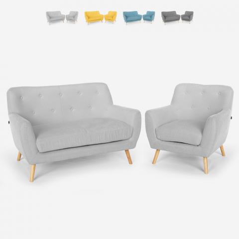 Olohuonesetti nojatuoli ja sohva 2 paikkaa design skandinaavinen puu kangas Algot
