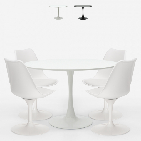 Pyöreä pöytä 120 cm 4 modernia skandinaavista tyyliä tulppaanituolia Margot