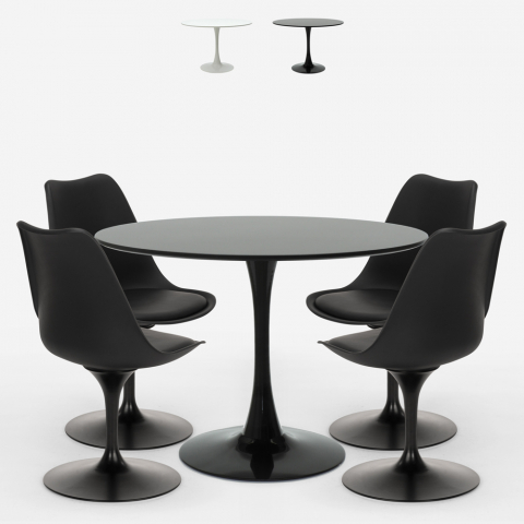 Pyöreä pöytä 100 cm 4 modernia skandinaavista tyyliä tulppaanituolia Ross