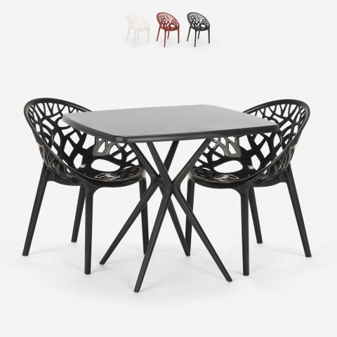 Pöytäsetti neliö musta 70x70cm 2 tuolia design Moai Black Tarjous
