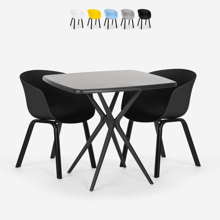 Navan Musta Setti 2 tuolia design musta neliön muotoinen pöytä 70x70cm  moderni