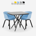 Setti 2 tuolia design musta neliönmuotoinen pöytä 70x70cm moderni Navan Black Alennusmyynnit