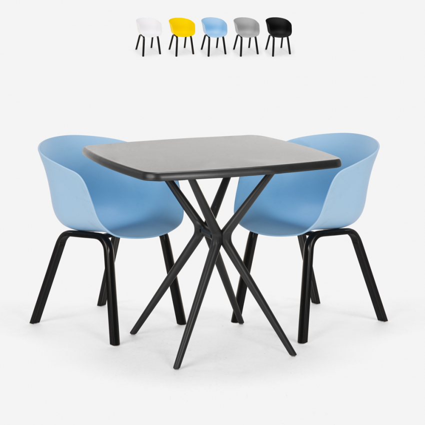 Setti 2 tuolia design musta neliönmuotoinen pöytä 70x70cm moderni Navan Black Alennusmyynnit